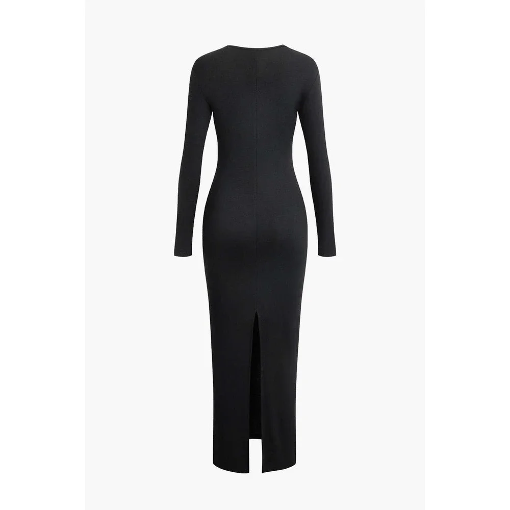 Micas‎ Asymmetrical Neck Slit Maxi Dress Black size L